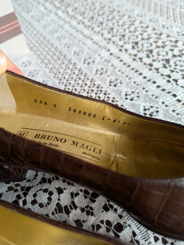 Узкие кожаные туфли-лодочки Bruno Magli Tomaia Pelle цвет крокодила Италия Болонья размер 8 AAA - Изображение 4 из 4