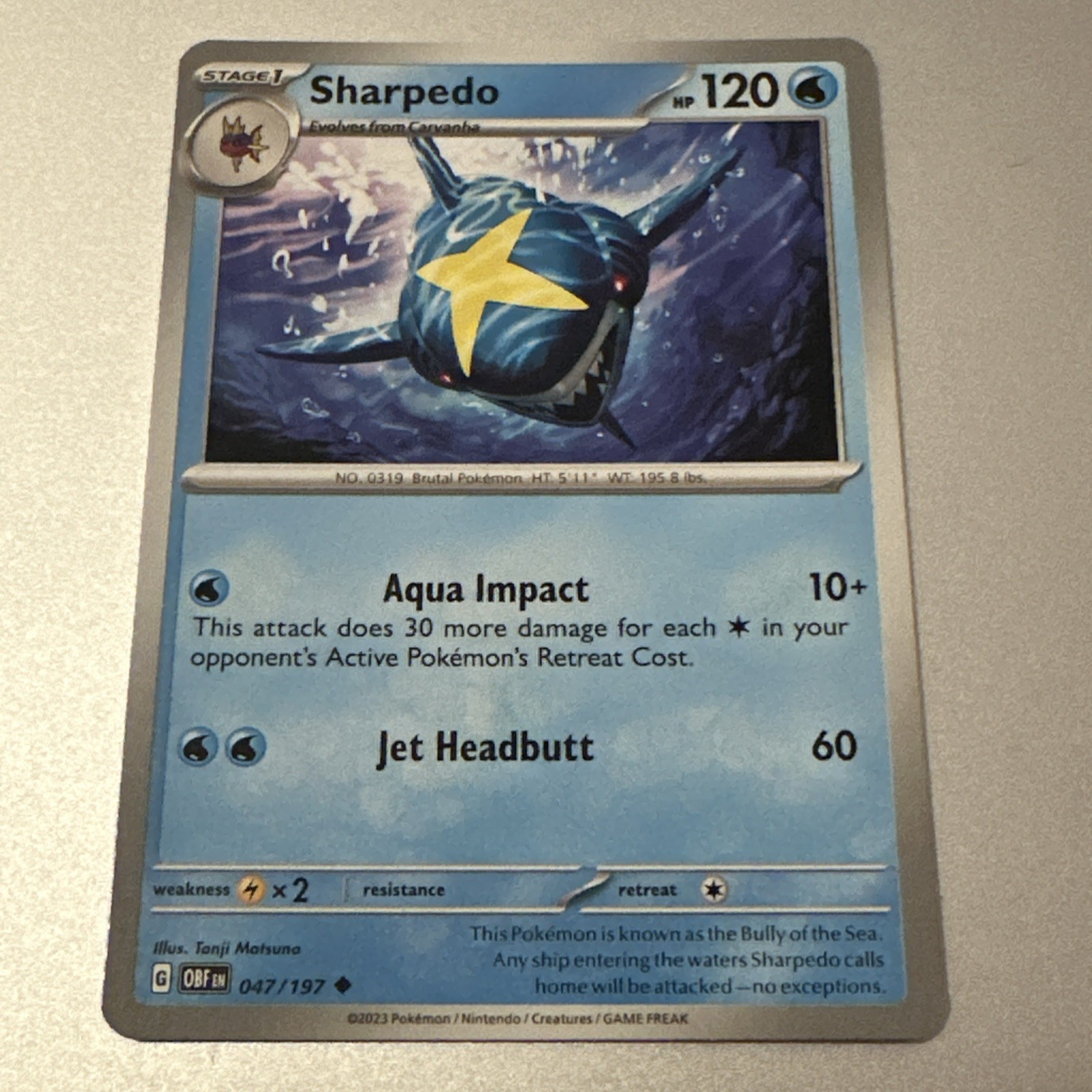 Sharpedo Pokemon TCG Card 047/197 - NM - Buy 3 Get 2 Free
