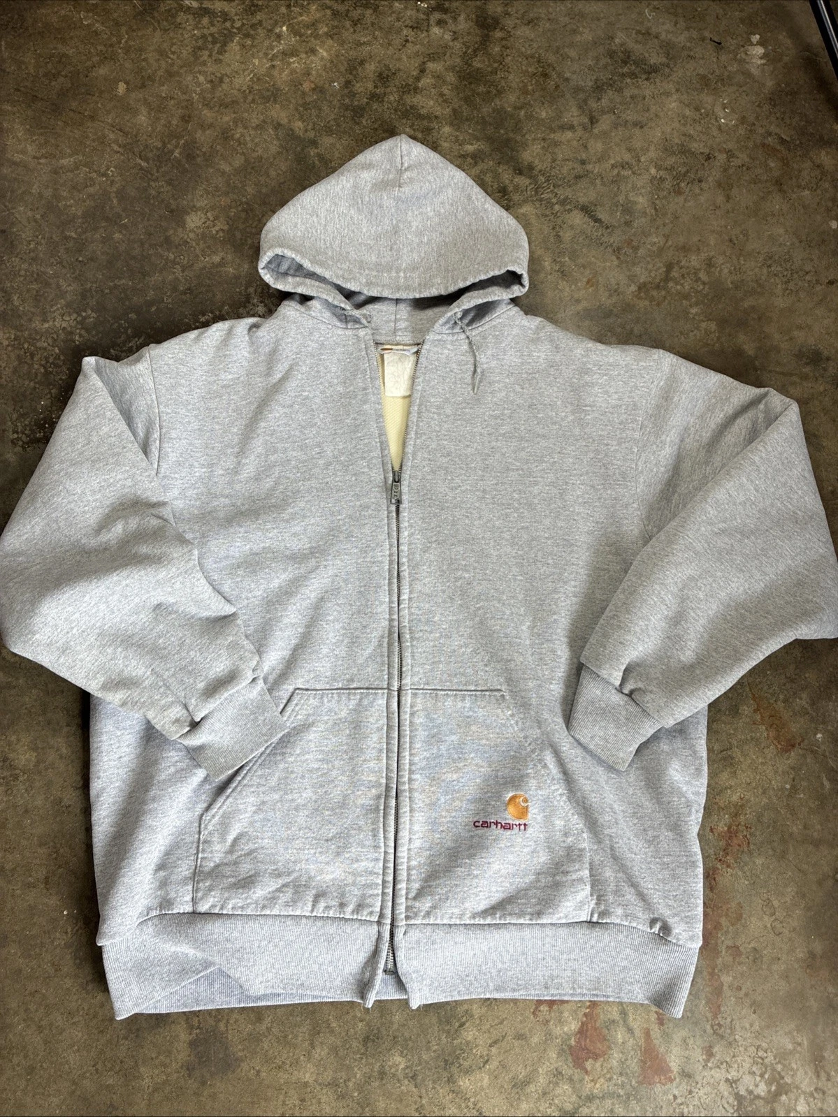 Vintage 90s Carhartt Thermal Lined Waffle Knit Zip Up Hoodie Sweatshirt 2XL Gray