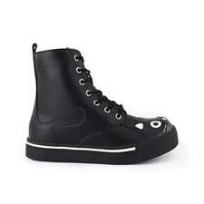 TUK Footwear Women's Kitty Combat Boot Black Vegan Leather Sneaker Lace-Up Shoes