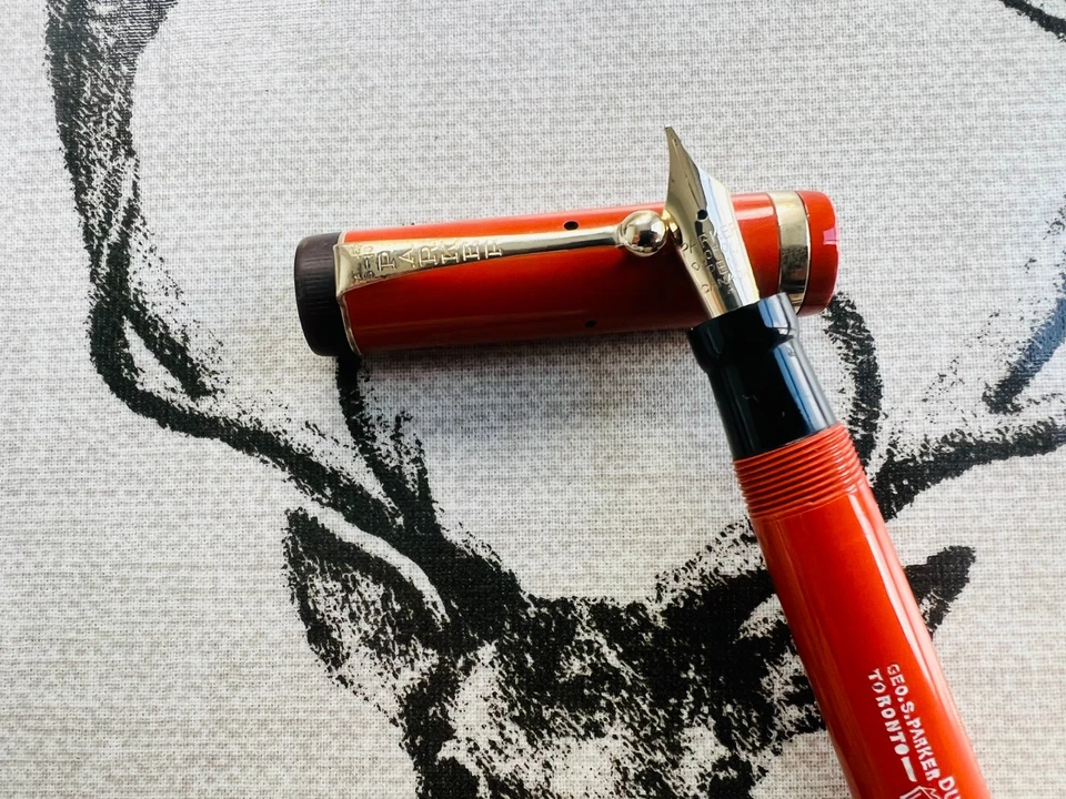 Parker Duofold Lucky Curve Jr,14k M semi flex nib, Canada,1920s, Permanite "Red" - Image 4 of 4