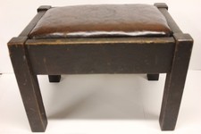 Antique Mission Arts & Crafts Period Oak Foot Stool w/Leather Seat