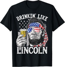 Drinking Like LjncoIn 4th of July Men Abra-ham Merica Flag T-Shirt