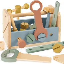 Stylish Wooden Tool Set for Toddlers - Durable Montessori Tool Box Kit with Hamm