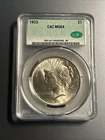 1923 $1 CAC MS64 Silver Peace Dollar In CAC Holder