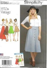 980 SIMPLICITY MISSES' FRONT BUTTON SKIRT 4 LENGTHS SZ 16-24