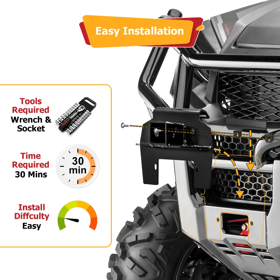 Enganche receptor delantero de 2" + montaje de cabrestante para Honda Pioneer 1000/1000-5 LE 2017-2021 Foto 4 de 4