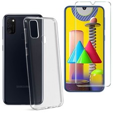 FOR SAMSUNG GALAXY M21 SILICONE TPU CASE COVER  TEMPERED GLASS FILM