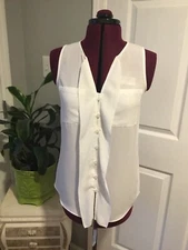 Inc International Concepts Inc. White Sleeveless Button Front Blouse Size 2