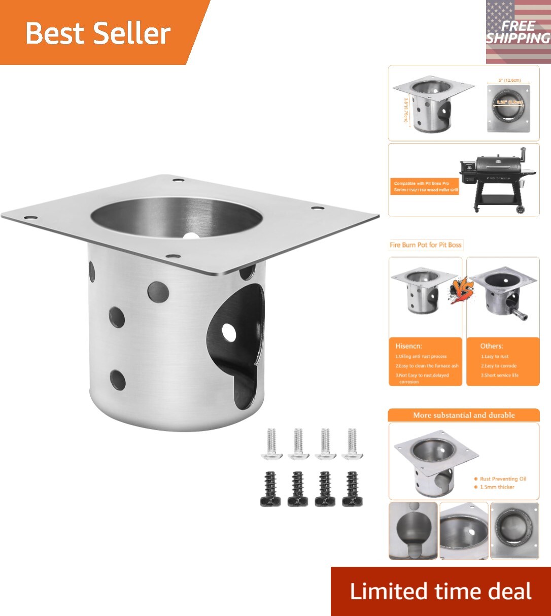 Easy Install Fire Burn Pot for Pit Boss Pro 1150/1160 with  Oil Coating