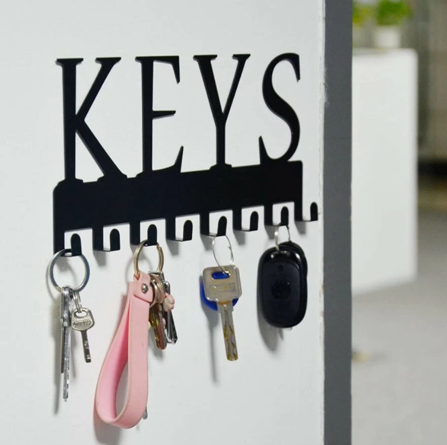 Key Holder for Nail-Free Key Organizer Wall Mounted Hooks Metal Rack Black New - Image 4 of 4