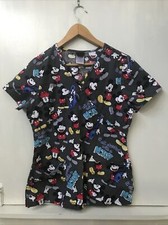 Disney Mickey Mouse It All Started With A Mouse Scrub Top Gray V Neck Size Small