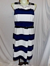 INC INTERNATIONAL CONCEPTS Navy & White Stripe Lined Embellished Dress 2X NWT