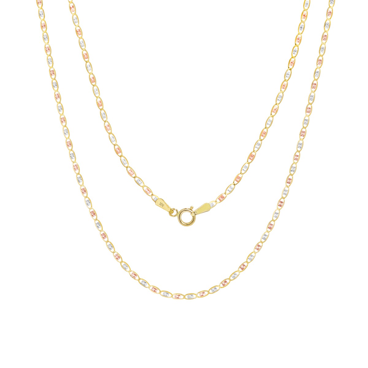 VALENTINO Vロコフレトネックレス XW0J0P13UXM 0O3 10K Solid Tri Yellow Rose White Gold 1.5mm Valentino Chain
