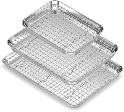 Baking Sheet with Wire Rack Set: 3PCS Stainless Steel Cookie Pans 9 12 16 Inch w