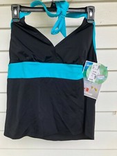 BLACK/TURQUOISE TANKINI PLUS 16 TOP ONLY SZ 16 AVENUE BATHING SUIT SWIMSUIT NEW