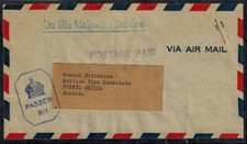 Jamaica WWII 1943 OHMS Censor Cover w/H2a #1 in BLUE & H/S OVAL IN VIOLET UNIQUE