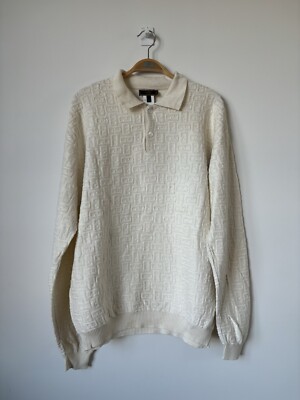 Vintage Fendi Sweater Monogram White XL Multi Logo Old Money Style