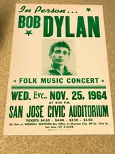 Bob Dylan 1964 San Jose Civic Center Cardstock Concert Promo Poster  12"x18"
