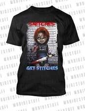 CHUCKY ARRESTED SCARY MOVIE T SHIRTS Halloween Snitches Get Stitches Tee Shirt