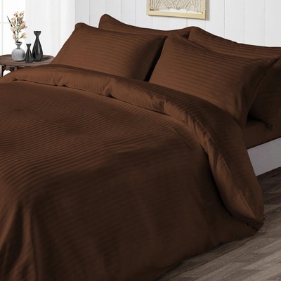 Gracious Egyptian Cotton 1000TC 3 PCs Duvet Set Full XL Size Brown Stripes