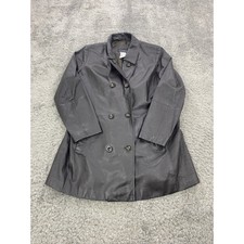 Vtg Via Accenti Leather Jacket Womans 18t Tall Double Breasted Trench Coat