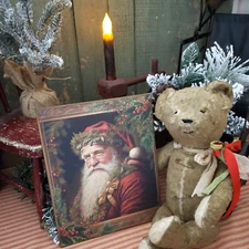 GORGEOUS FOLK PRIMITIVE VICTORIAN VINTAGE STYLE CHRISTMAS PORTRAIT SANTA SIGN