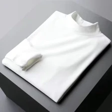 Mock Turtleneck Long Sleeve Cotton Men's Under Shirt Casual Heavy Weight Shirt
