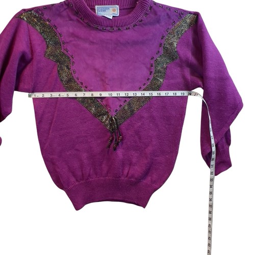 Maglione western vintage anni 80 Pioneer Wear taglia S scamosciato bordo giogo punto superiore vino/bk - Foto 5 di 9