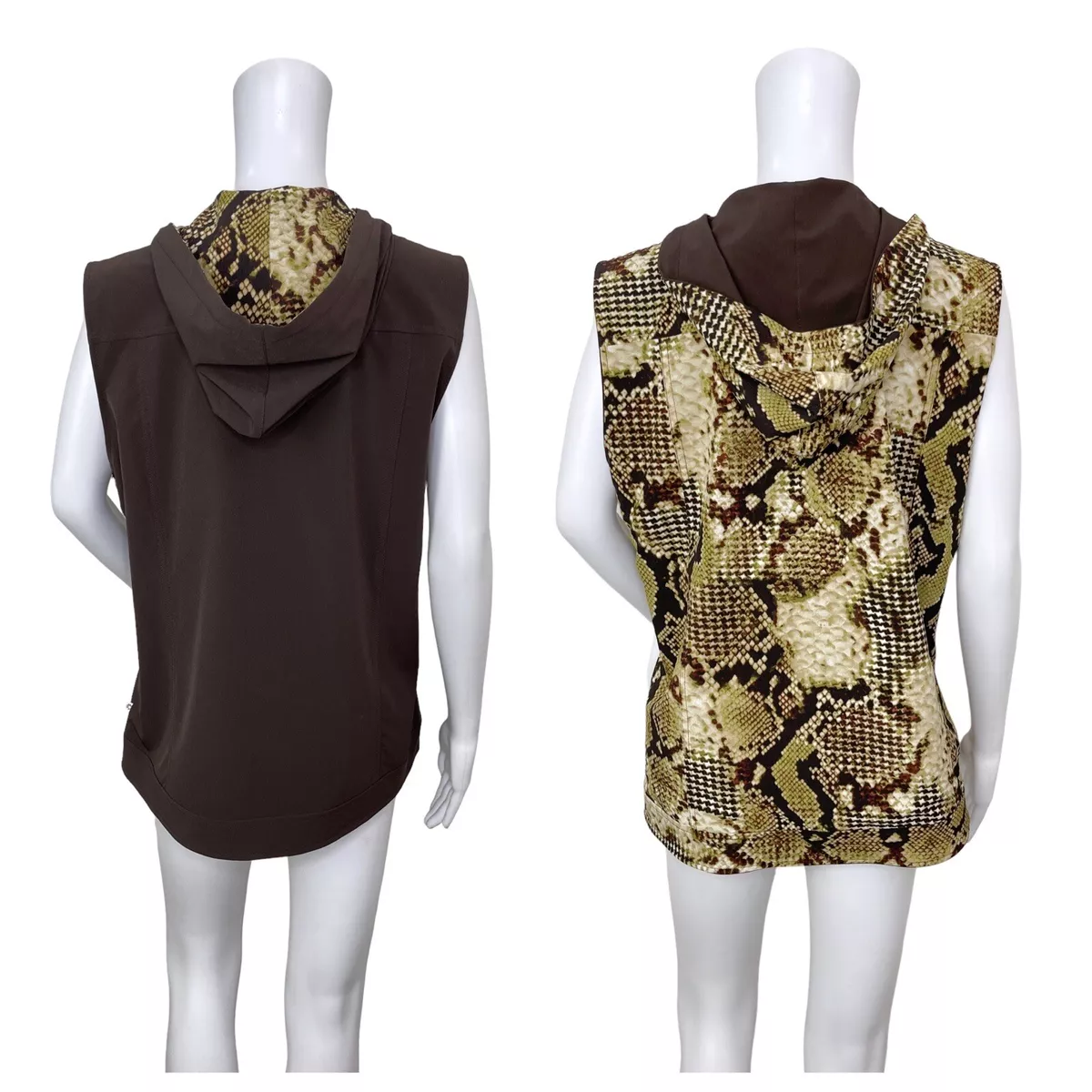 Chico's Zenergy Neema Vest Reversible Hood Zip Brown Python 2