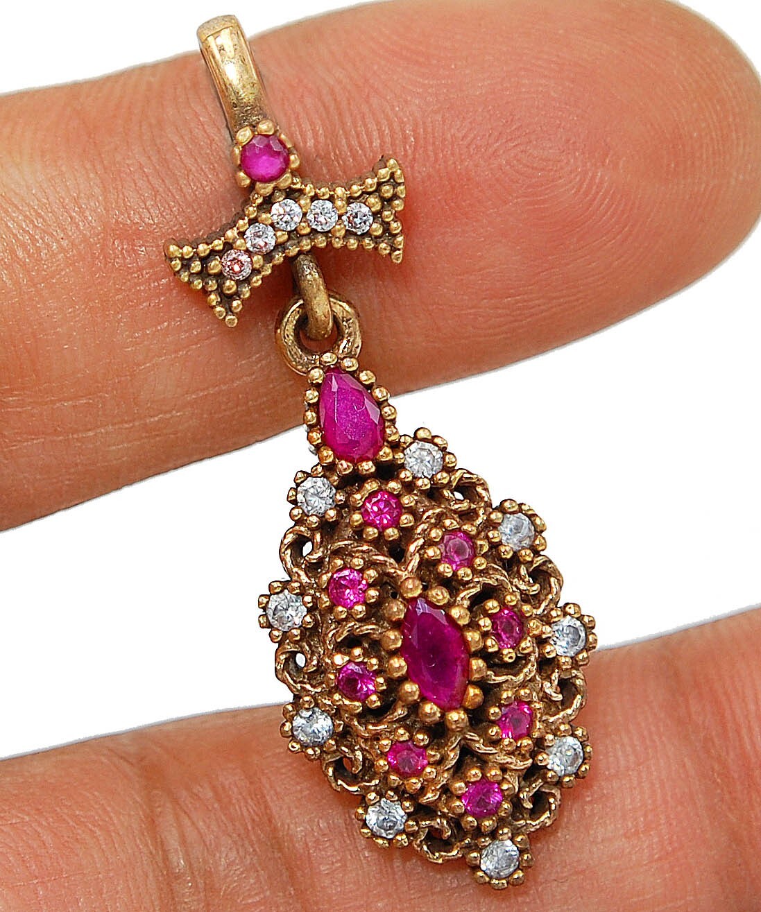 Sterling Silver Ottoman Empire Style 1CT Treated Ruby Topaz Pendant BO20