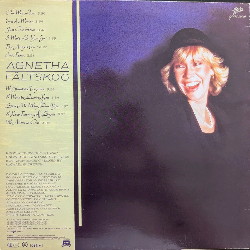Agnetha Fältskog Eyes Of A Woman Vinyl Record EX/VG EPC26446 1985 Foto 2 de 2