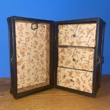 Small Corbin Antique Wood Doll Steamer Trunk  Travel Case 9” X 5 1/4” X 5 1/4”