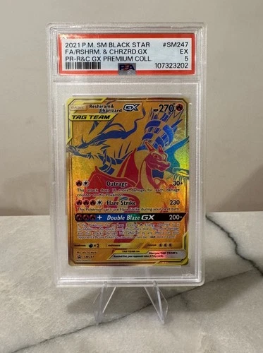 Pokémon Reshiram & Charizard GX SM Black Star SM247 Promo Holo PSA 5