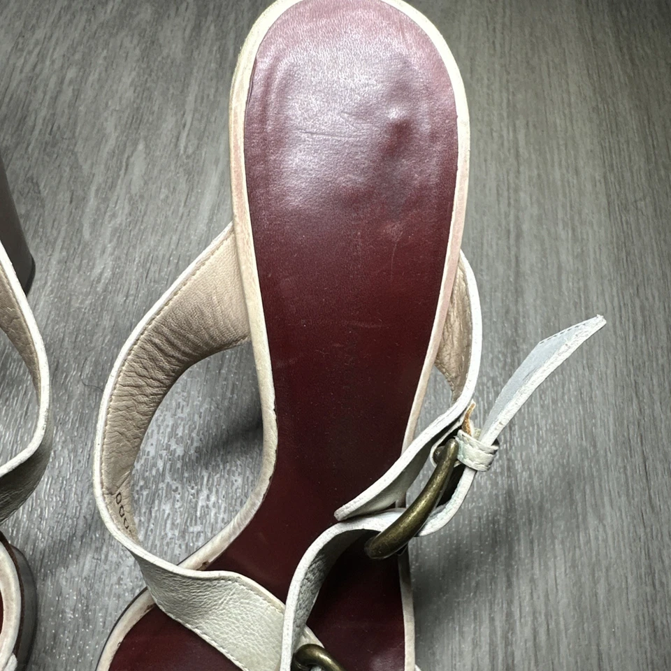 SANDALIAS GIUSEPPE ZANOTTI plataforma madera con tiras de cuero blanco euro 38 / us 7  Foto 3 de 4