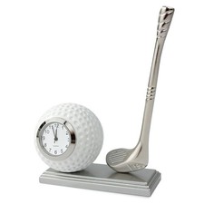 Metall Tischuhr Golf Club Golfball & Schläger Golfer Schreibtischuhr Siva 99060