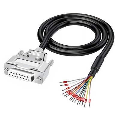 10FT 26AWG DB15 Metal Case Extension Cable, DB15 Female to Bare Wire, D-sub 1...