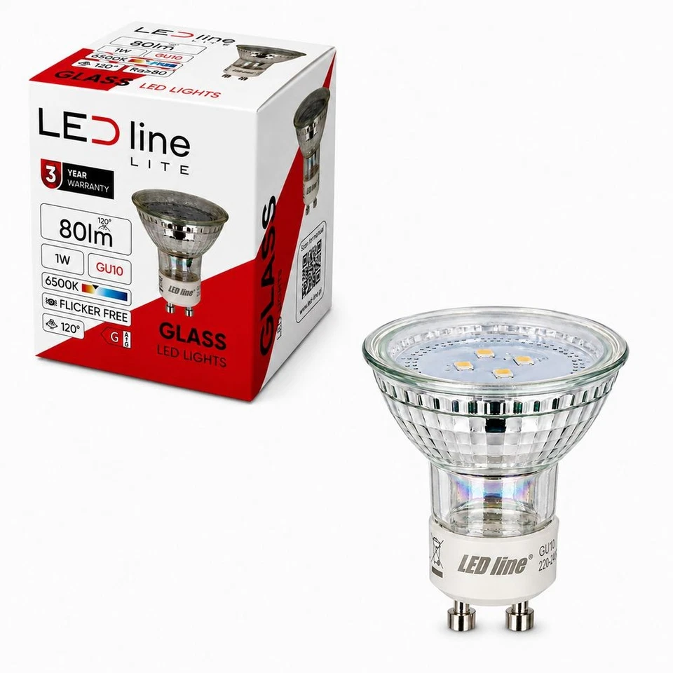 LED Line LED PAR16 Glas Reflektor 1W = 10W GU10 Tageslicht 6500K kaltweiß 120° - Bild 1 von 3