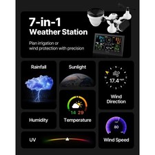 7-in-1 Wi-Fi Weather Station, 7.5-Inch VA Display, Solar Powered Wireless Outdoo