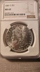 1881 S Morgan Dollar NGC MS 62 San Francisco Silver $1 Coin
