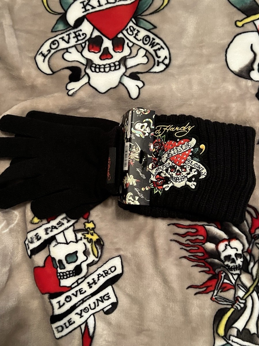 EAGLE製カバーバンド Ed Hardy Women's Love Kills Slowly Headband & Glove Set Black One