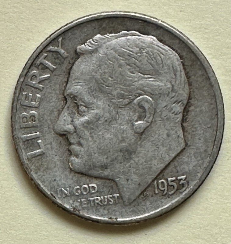 1953-D Roosevelt Dime. 90% Silver. VF Condition. Charity Auction/Animal Rescue.
