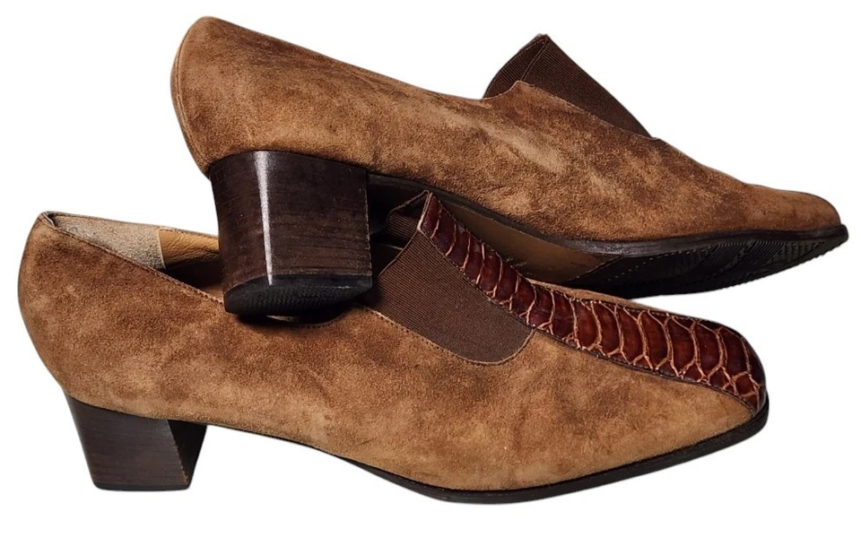 Zapatos de salón Valleverde de cuero vintage con panel de piel de serpiente talla EU 41 diseñador italiano Foto 3 de 4