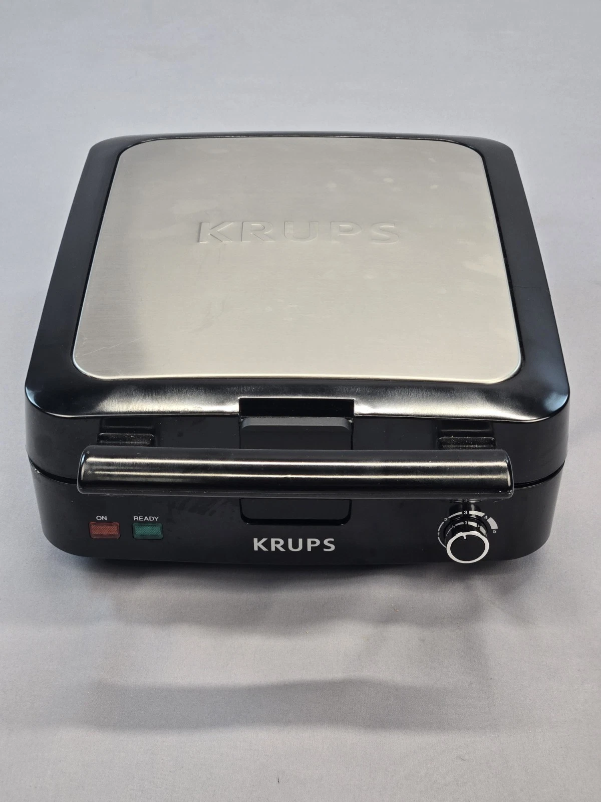KRUPS Stainless Belgian Waffle Maker GQ502D51 4 Slice Removable Plate Easy Clean