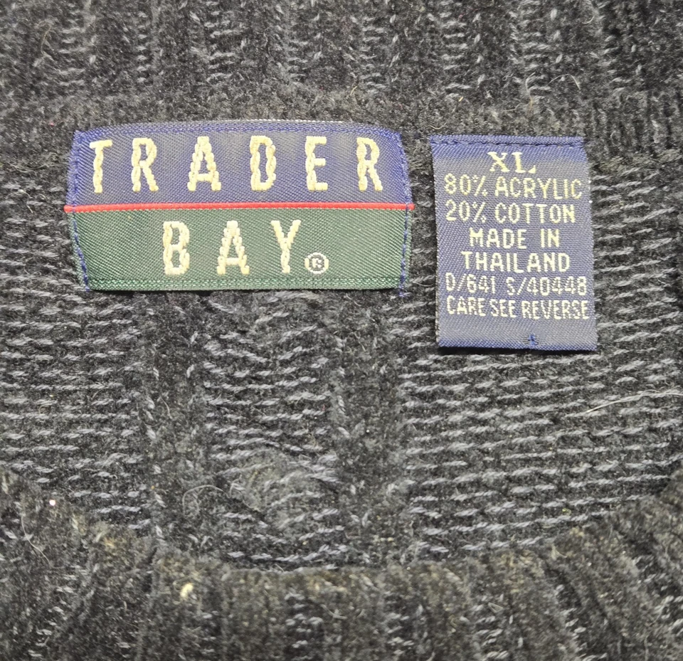 VTG 90s Trader Bay Textured Knit Sweater XL Gray Acrylic Cotton Thailand - Image 2 of 3