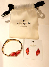 Kate Spade NEW YORK Red & Pink Enamel Kissing Parrot Bracelet & Earrings set