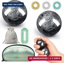 Baoding Balls Set, 8 Pcs Hand Massage Kit with 2 Dark Grey Marble Chinese Health