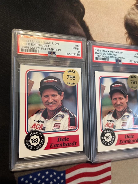 (2) 1988 Maxx Dale Earnhardt PSA 9 (X2) #99 Stickered Redemption Holly Grails