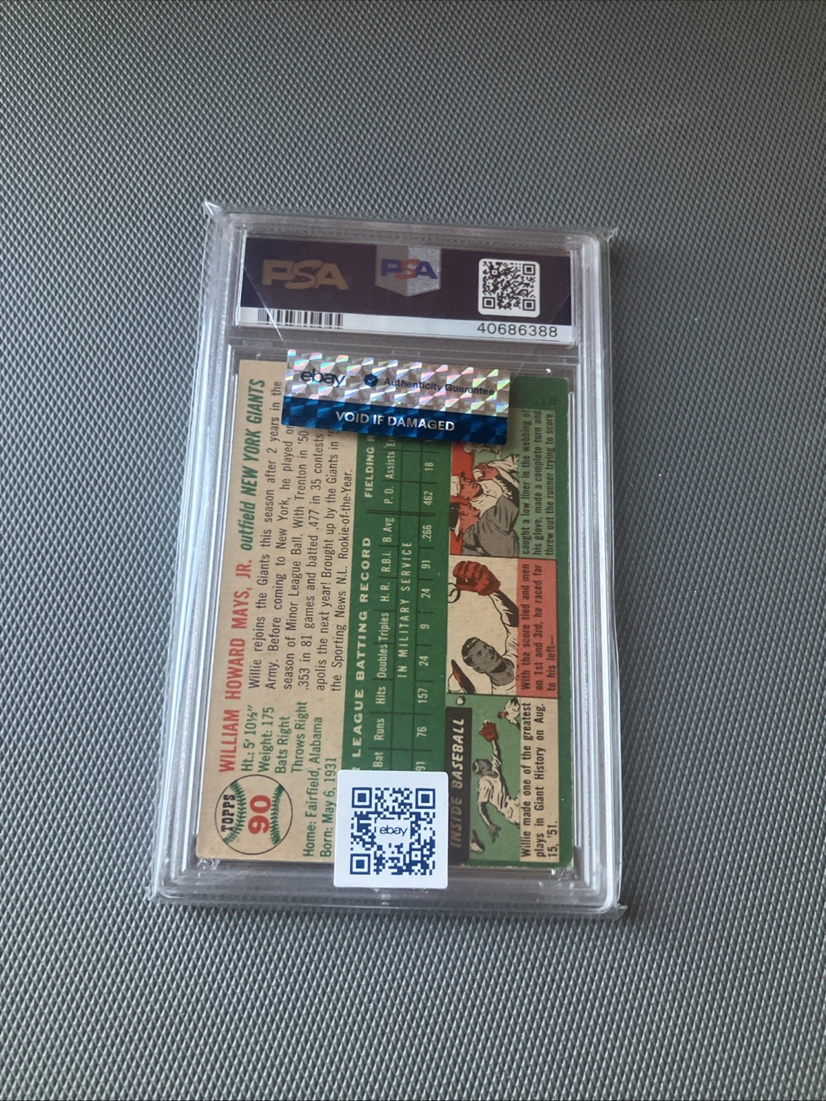 1954 Topps #90 Willie Mays PSA 2 HOF view 2