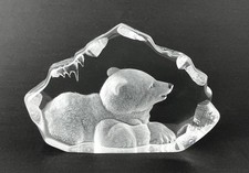 SIGNED MATS JONASSON SWEDEN CRYSTAL POLAR BEAR CUB SCULPTURE ART GLASS 3516